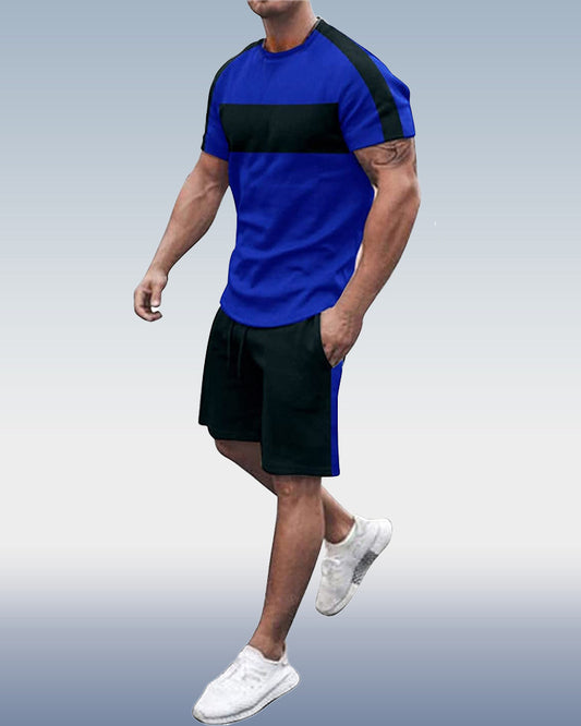 Suitmens Men's Simple Colorblock Print Shorts Set 076