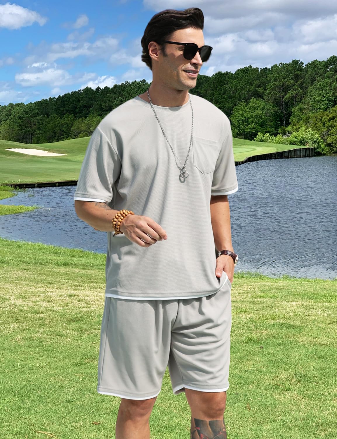 Men's Simple Matching Summer Round Neck Set 194