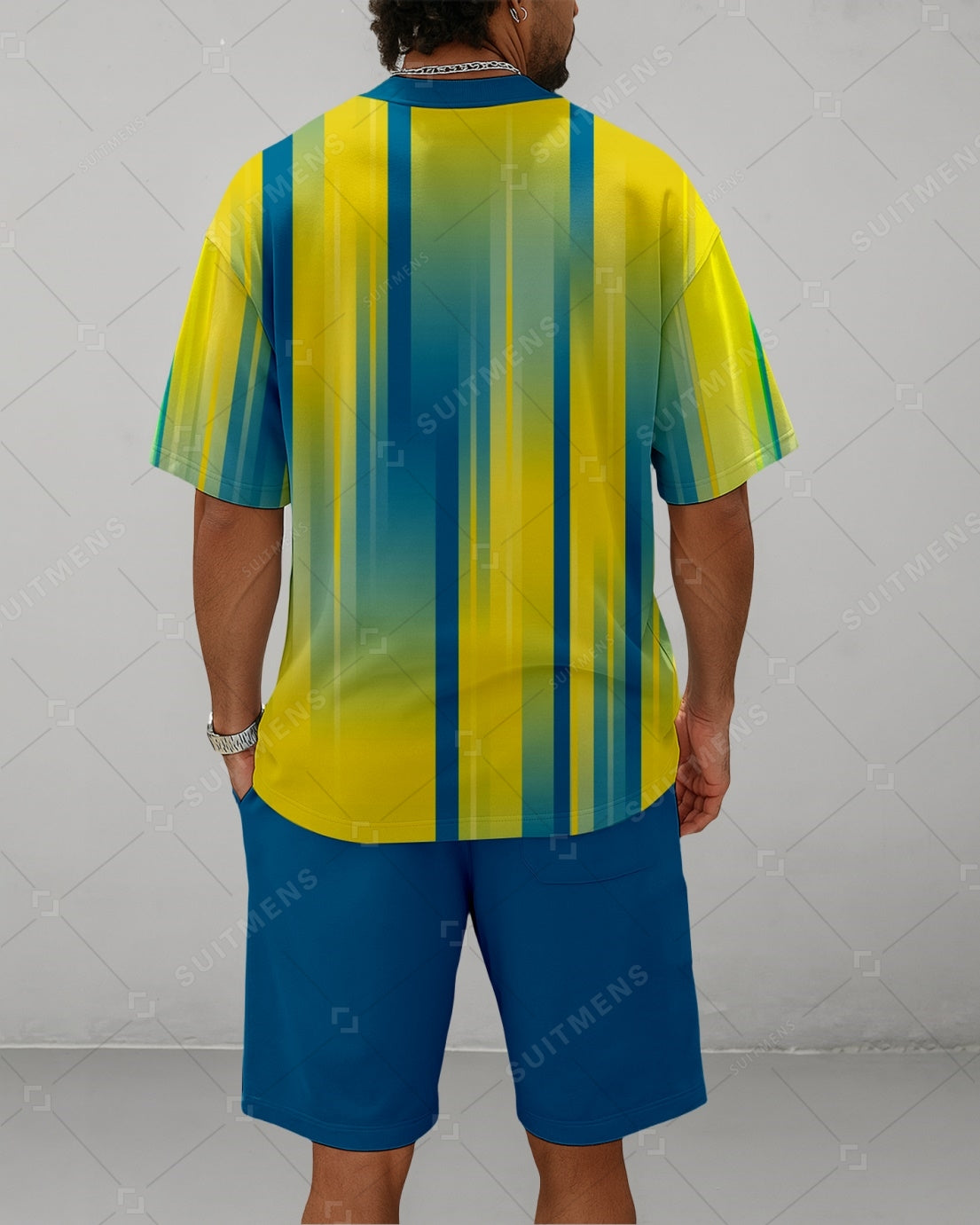 Men's Summer Colorblock Printed Round Neck Suit 065