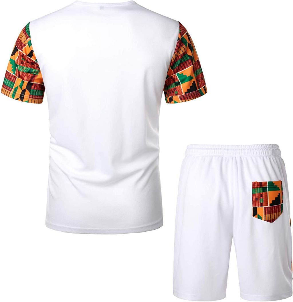 Men's Printed Colorblock T-Shirt and Shorts Set 015