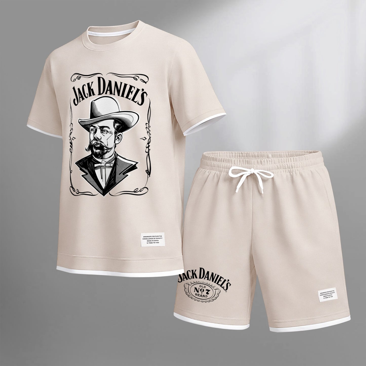 Men's Beer Print Drawstring Shorts Set, Suitable For Spring And Summer Wear, Casual Summer Set, Including Short-Sleeved Shirt And Shorts, Suitable For Everyday Wear And Sports 04