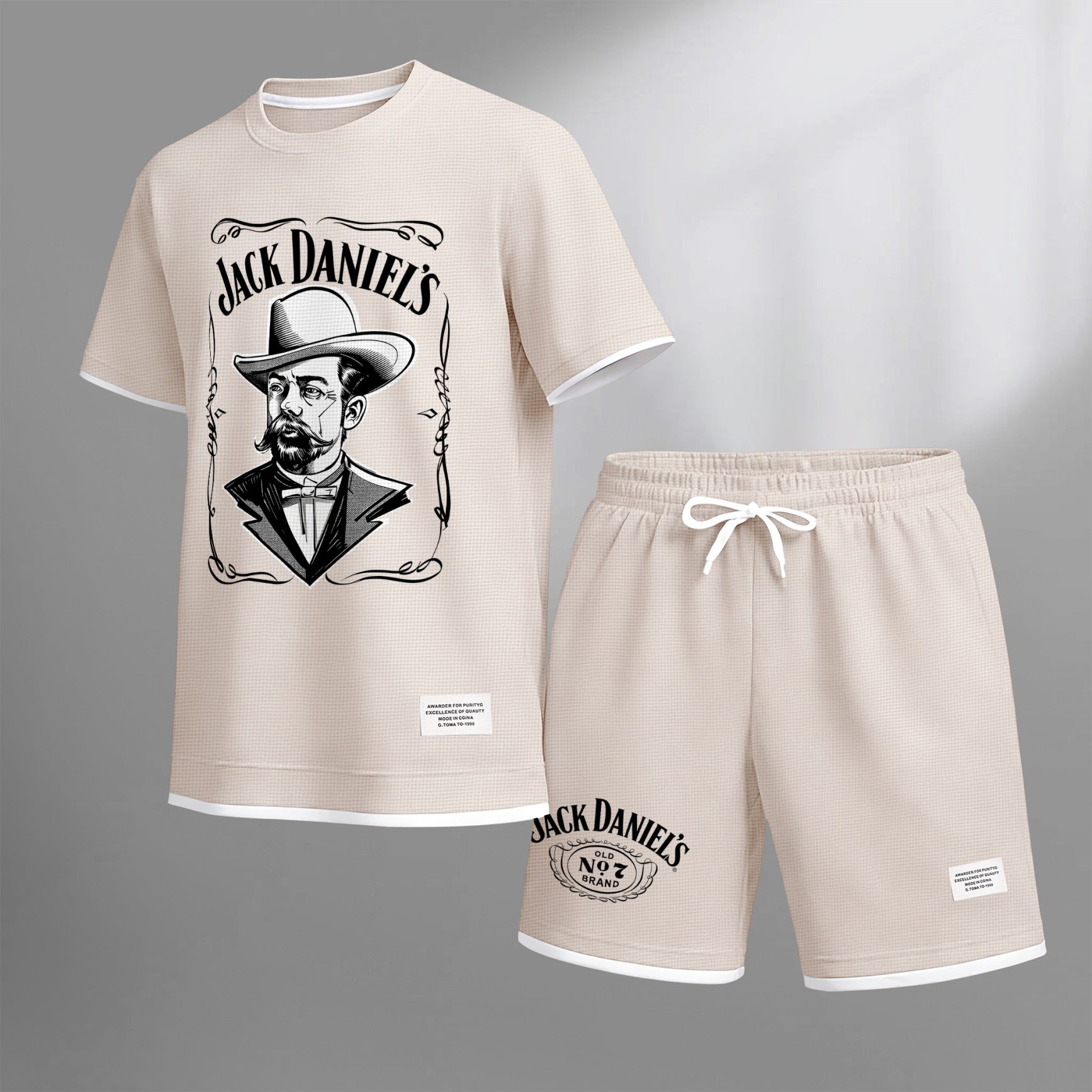 Men's Beer Print Drawstring Shorts Set, Suitable For Spring And Summer Wear, Casual Summer Set, Including Short-Sleeved Shirt And Shorts, Suitable For Everyday Wear And Sports 04