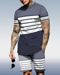 Men's spring and summer striped printed suit 022