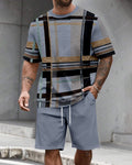 Men's Summer Colorblock Printed Round Neck Set 294
