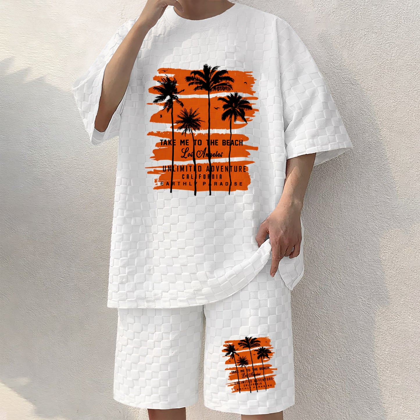 Men's Hawaiian Graphic Print Spring And Summer Drawstring Shorts Set, A Casual Summer Outfit, Including A Short-Sleeved Shirt And Shorts, Suitable For Everyday Wear And Sports Activities. A Two-Piece Set For A Relaxed And Active Lifestyle.