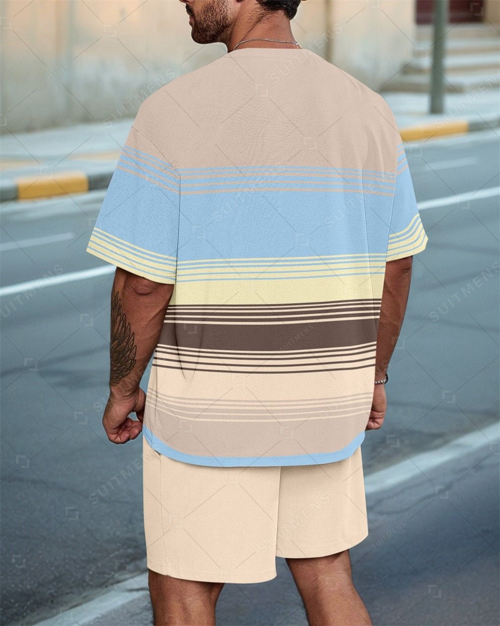 Men's Colorblock Casual Summer Round Neck Set 0111