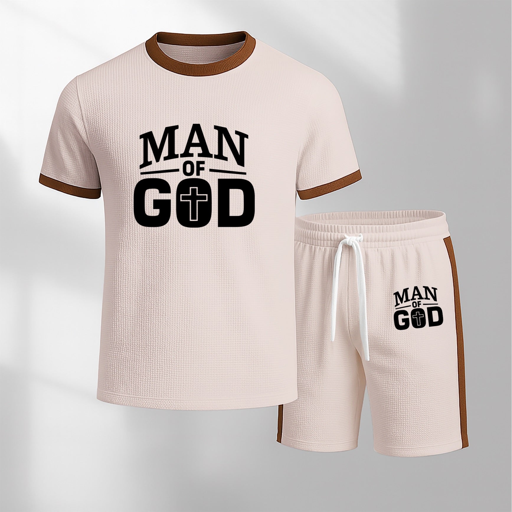 Men's God Graphic Short-Sleeved T-Shirt And Drawstring Shorts Set, Men's Clothing, Casual Sports Short-Sleeved Top And Shorts, Men's Summer Everyday Wear, Indoor And Outdoor Sportswear, Sports Set