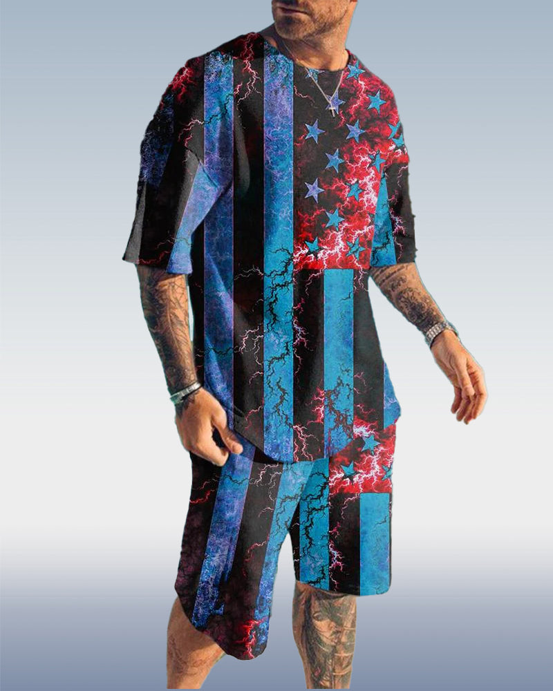 Suitmens Men's Flag Print Shorts Set 113