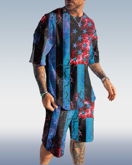 Suitmens Men's Flag Print Shorts Set 113