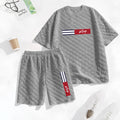 Men's Spring and Summer 'King' Letter Print Checkered Fabric Drawstring Shorts Set, Casual Summer Outfit with Short-Sleeved Shirt and Shorts, Ideal for Everyday Wear and Sports Activities