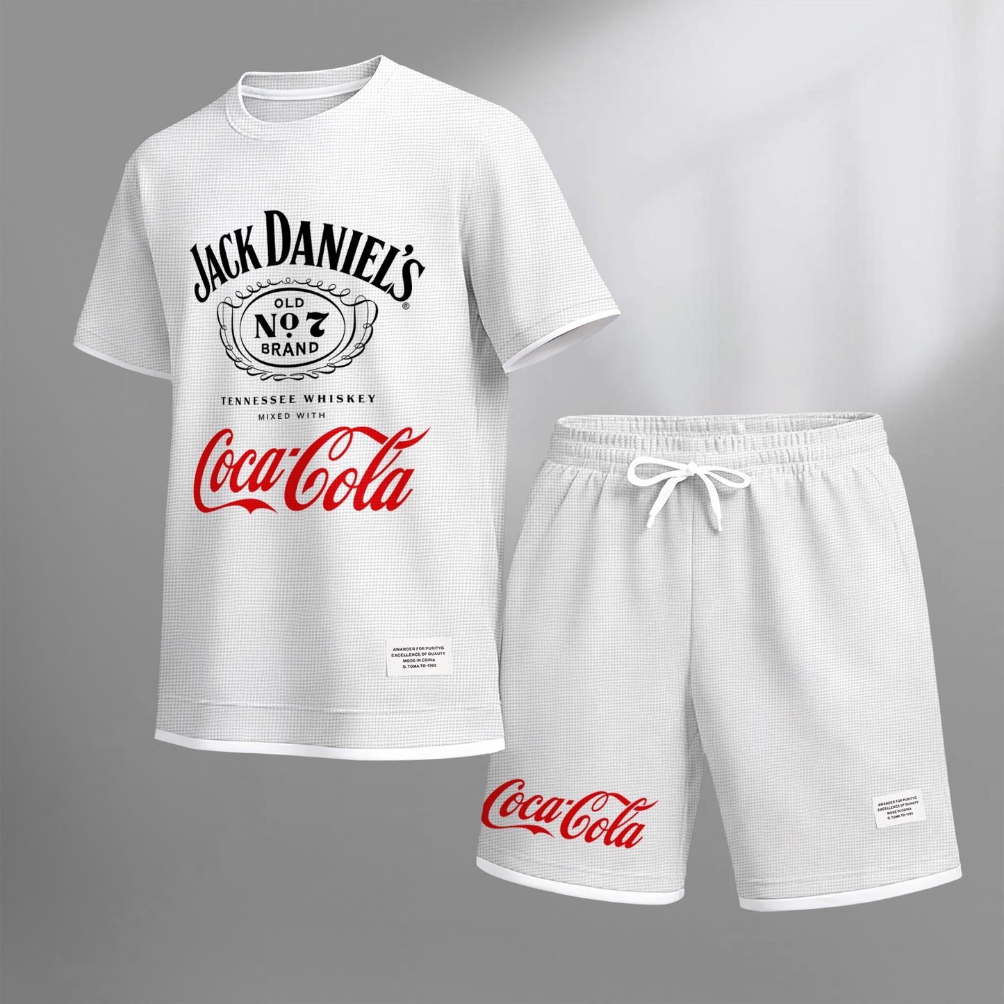 Men's Beer Print Drawstring Shorts Set, Suitable For Spring And Summer Wear, Casual Summer Set, Including Short-Sleeved Shirt And Shorts, Suitable For Everyday Wear And Sports 06