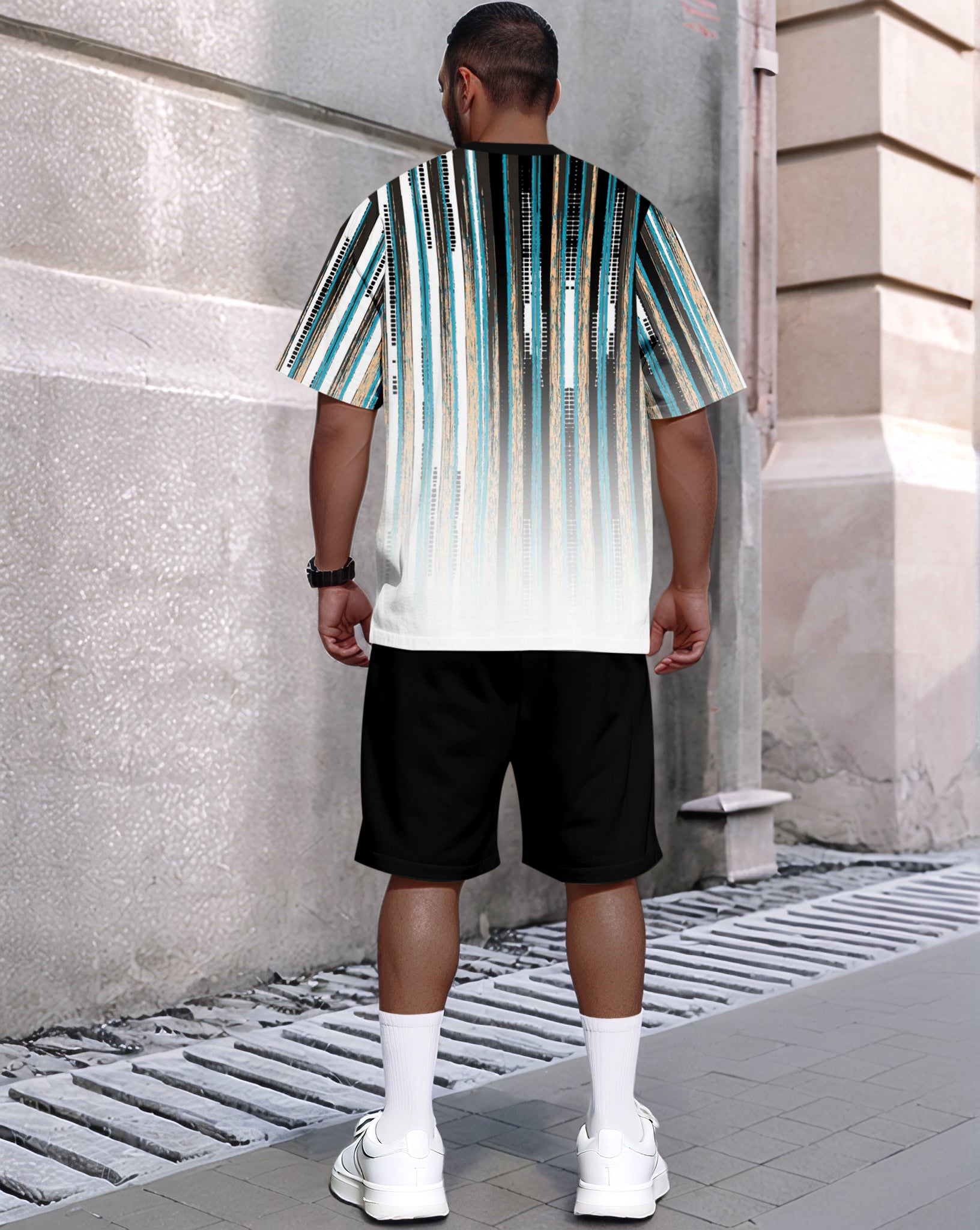 Men's Summer Colorblock Printed Round Neck Set 292