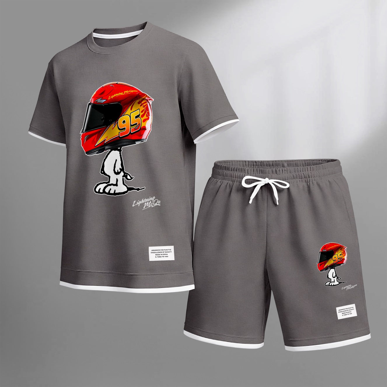 Men's Classic Racing Print Waffle Fabric Short-Sleeved Shirt And Shorts Set