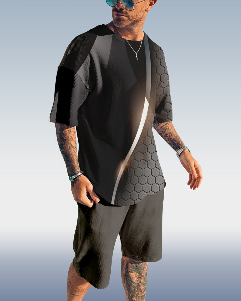 Men's Gradient Colorblock Print Shorts Set 427
