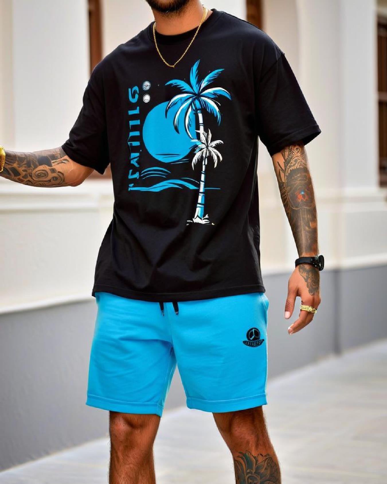 Men's Summer Vacation Round Neck Set 200