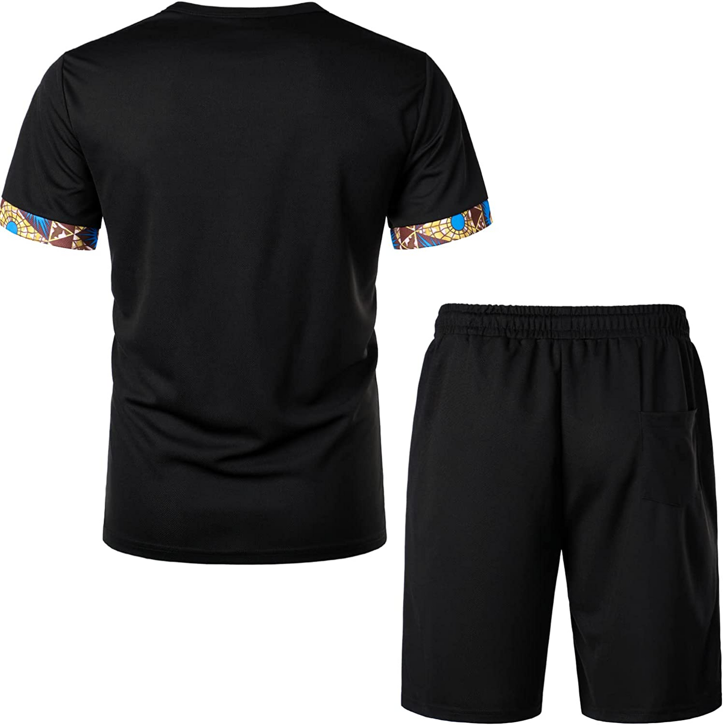 Men's Printed Colorblock T-Shirt and Shorts Set 011