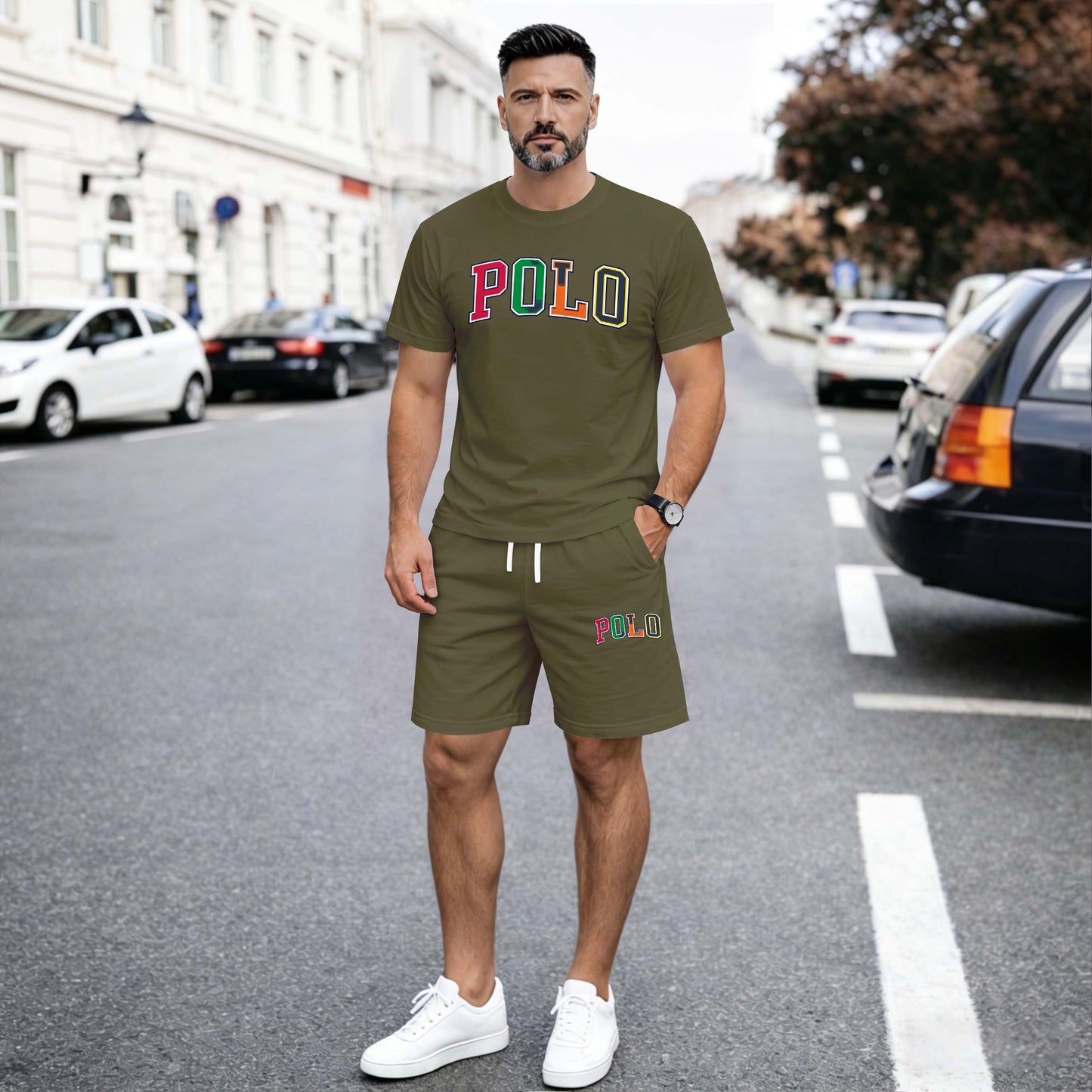 Men’s Summer 2 Piece Set, Letter Print Short Sleeve T Shirt and Drawstring Shorts Matching Outfit, Lightweight Breathable Casual Set for Travel, Streetwear, Beach, Vacation, and Daily Wear