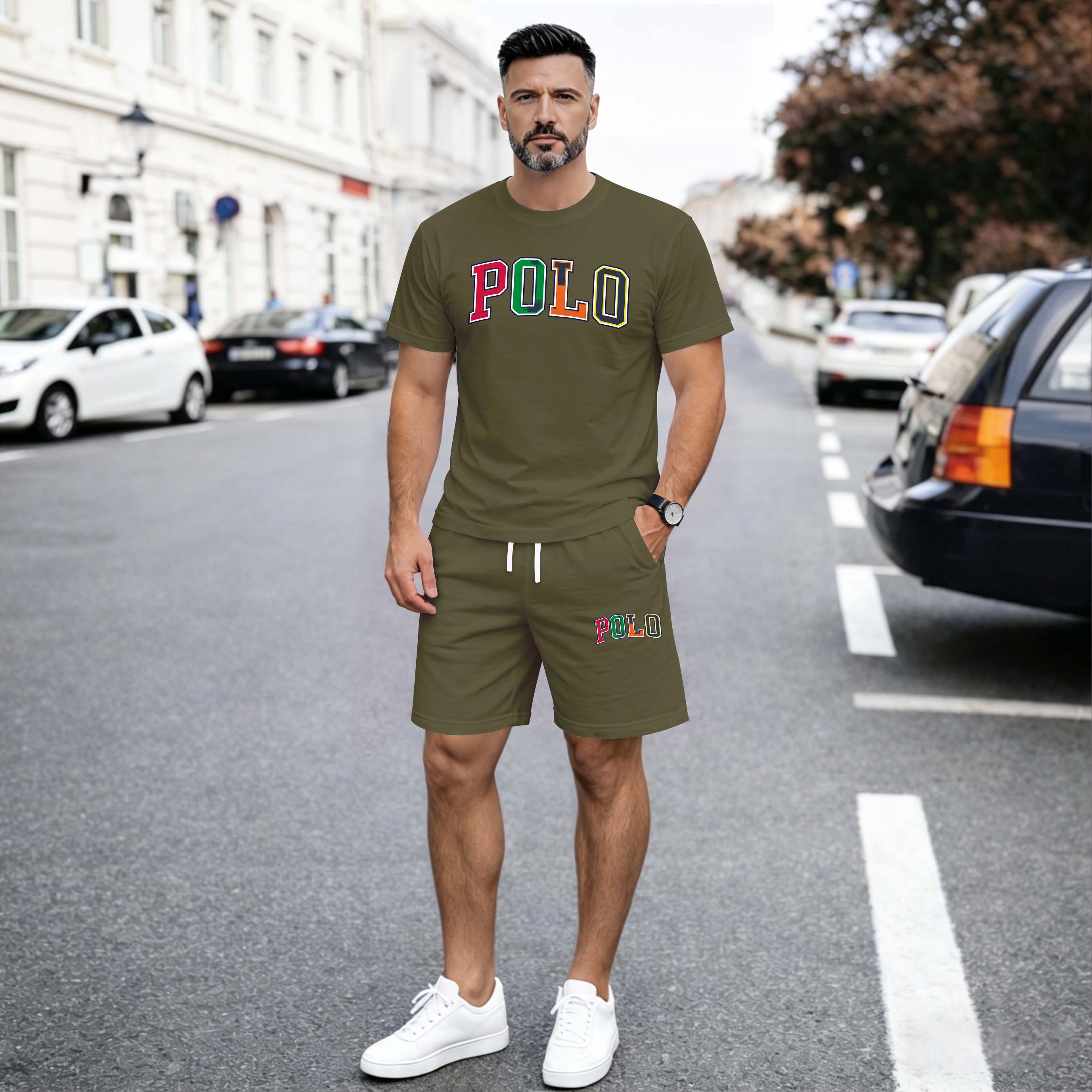 Men’s Summer 2 Piece Set, Letter Print Short Sleeve T Shirt and Drawstring Shorts Matching Outfit, Lightweight Breathable Casual Set for Travel, Streetwear, Beach, Vacation, and Daily Wear