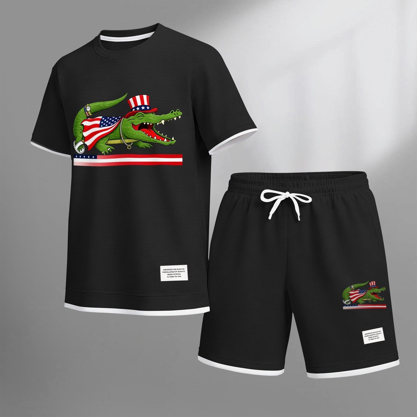 Men's Funny Animal Graphic Print Short Sleeve Shirt and Drawstring Shorts Set, Casual Summer Two-Piece Outfit, Lightweight Breathable Relaxed Fit Sportswear, Stylish Comfortable Daily Wear Beach Vacation Travel Loungewear