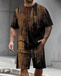 Men's Summer Colorblock Printed Round Neck Set 482