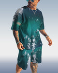 Men's Casual Gradient Print Shorts Set 415