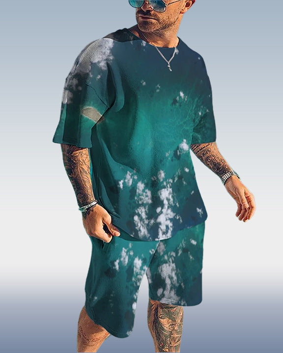 Men's Casual Gradient Print Shorts Set 415