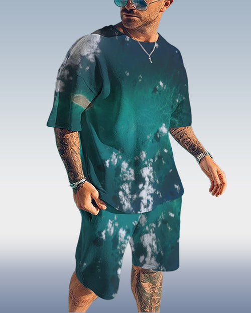 Men's Casual Gradient Print Shorts Set 415