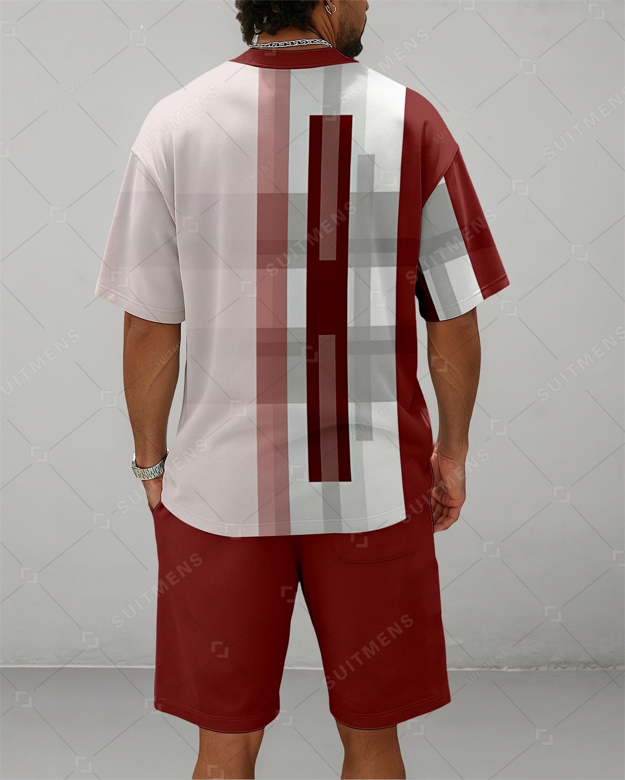Men's Summer Colorblock Printed Round Neck Suit 083