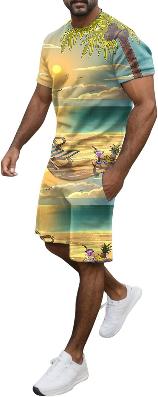 Men's Hawaiian Print Shorts Set 454