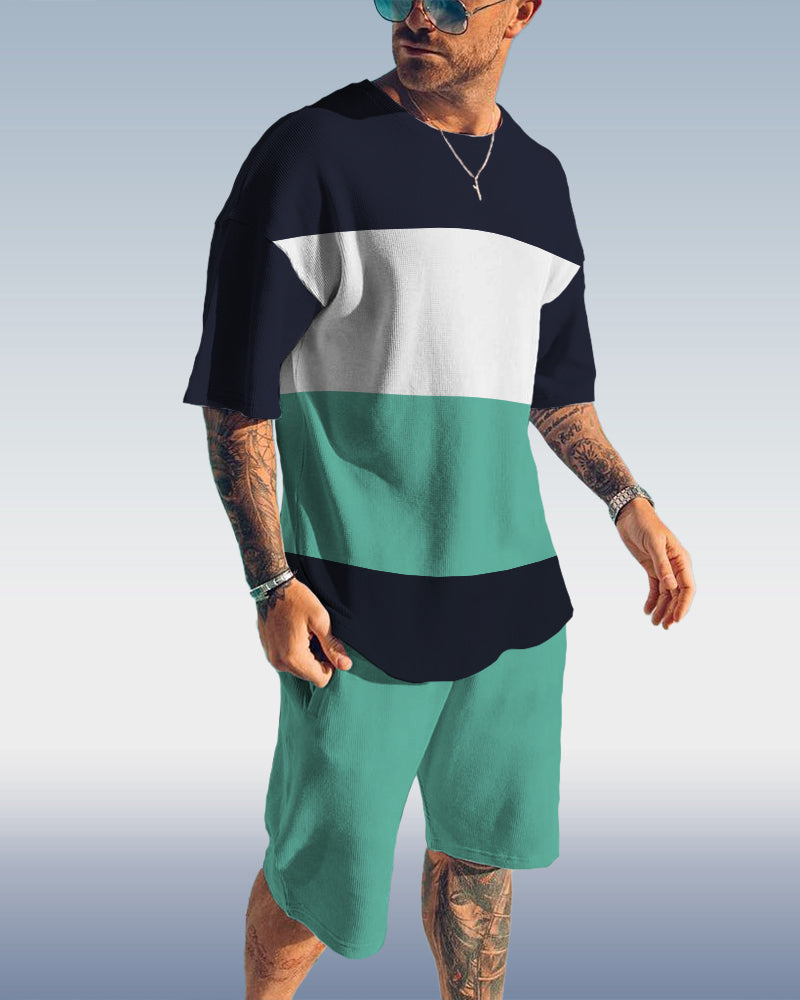 Suitmens Men's Casual Colorblock Printing Set 048