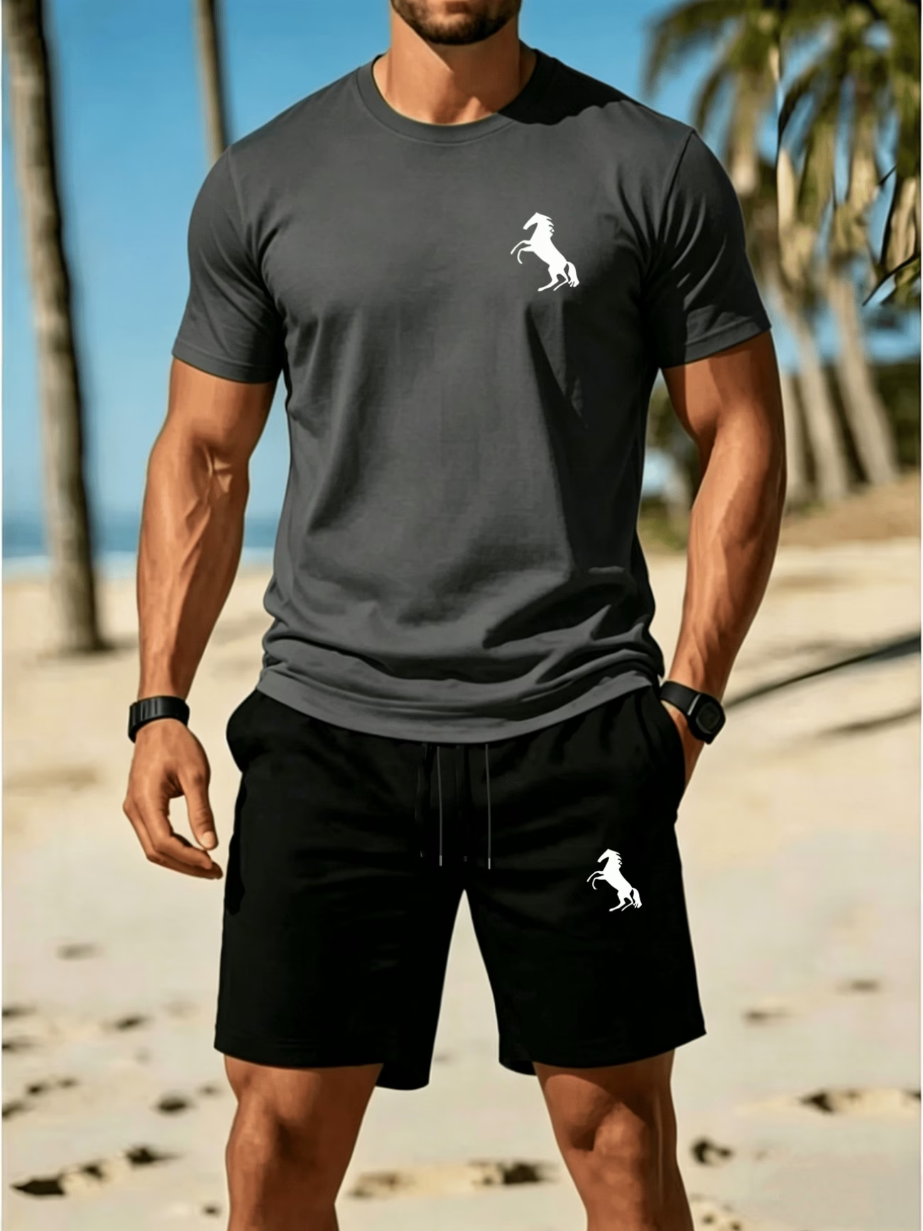 Herren Freizeit-Set mit T-Shirt und Shorts für Sommer