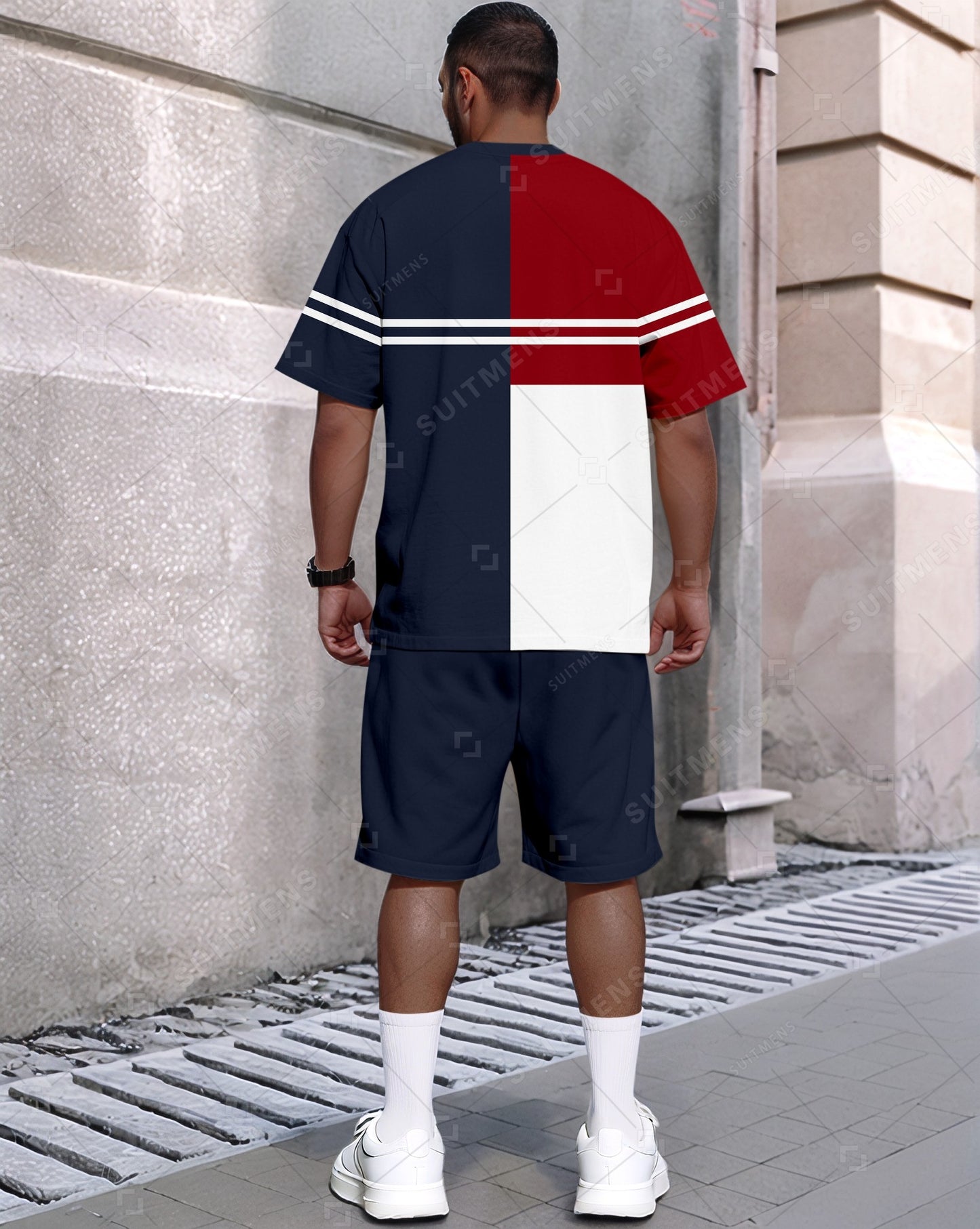 Men's Summer Colorblock Printed Round Neck Set 417