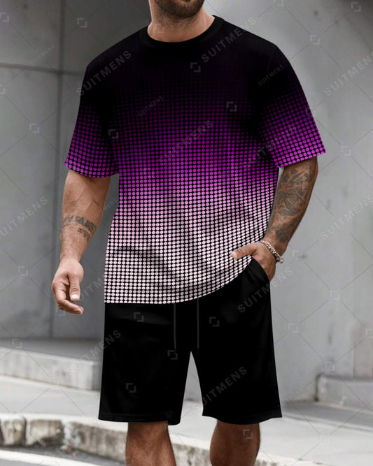 Men's Summer Polka Dot Print Round Neck Set 607