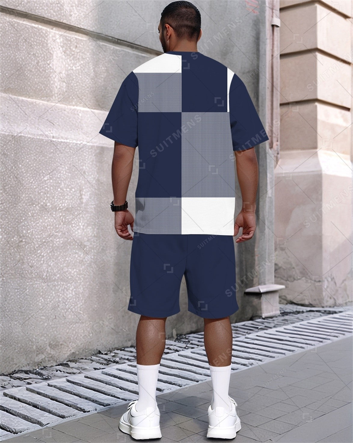 Men's Summer Color Matching Print Round Neck Set 312