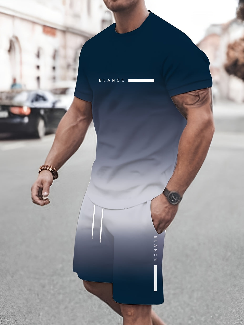 Men's Gradient Summer Round Neck Set 134