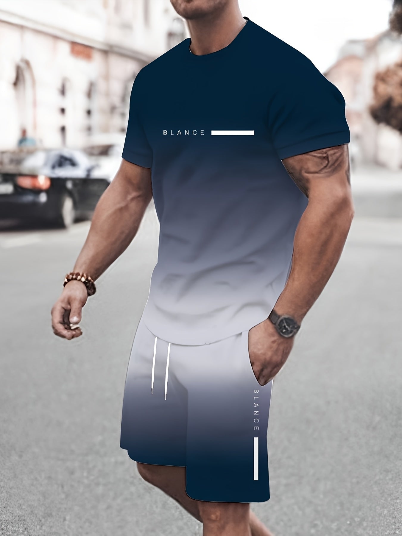 Men's Gradient Summer Round Neck Set 134