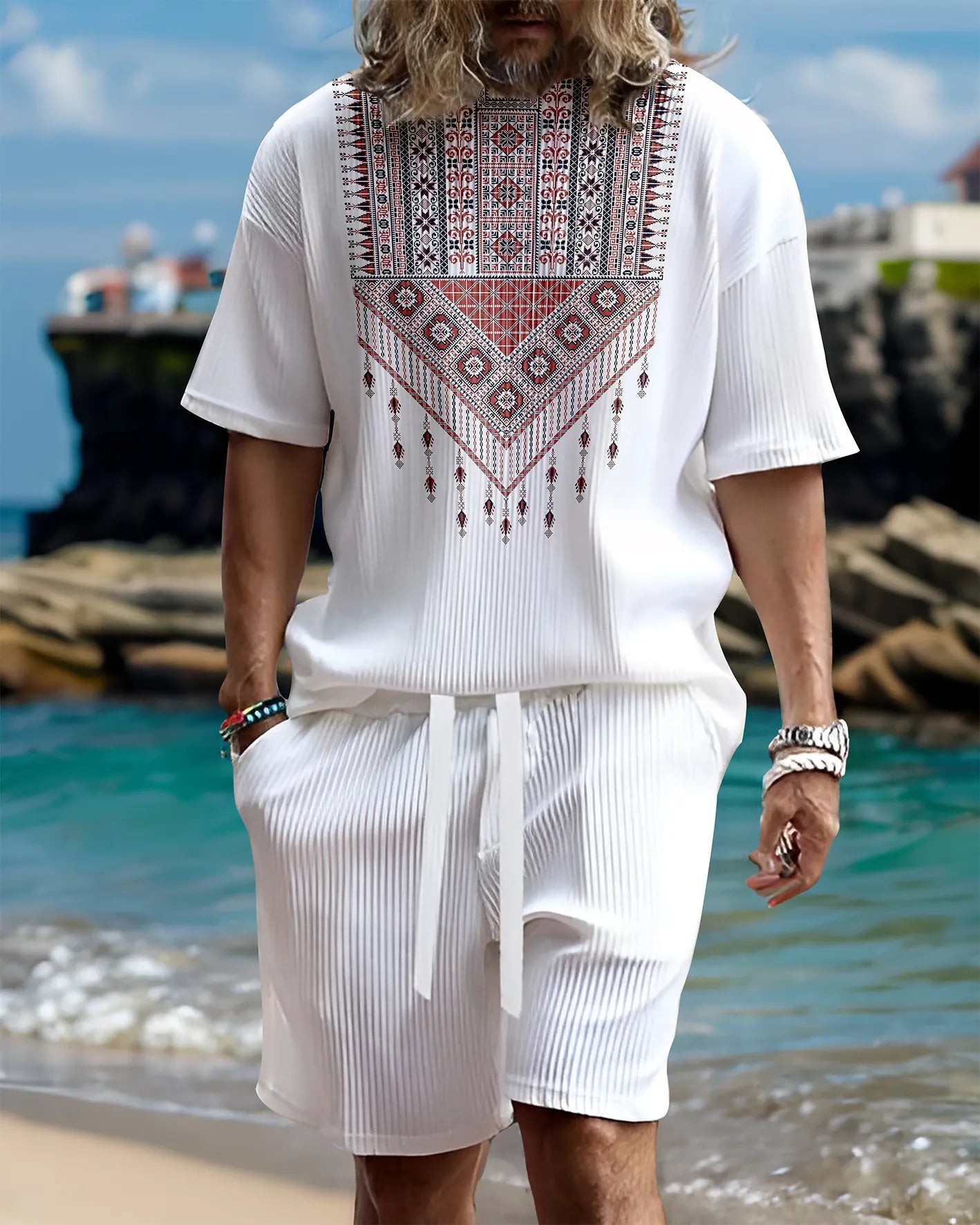 Suitmens Men's casual gorgeous textured printed shorts set 553