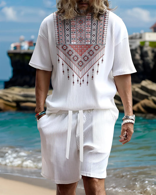 Suitmens Men's casual gorgeous textured printed shorts set 553