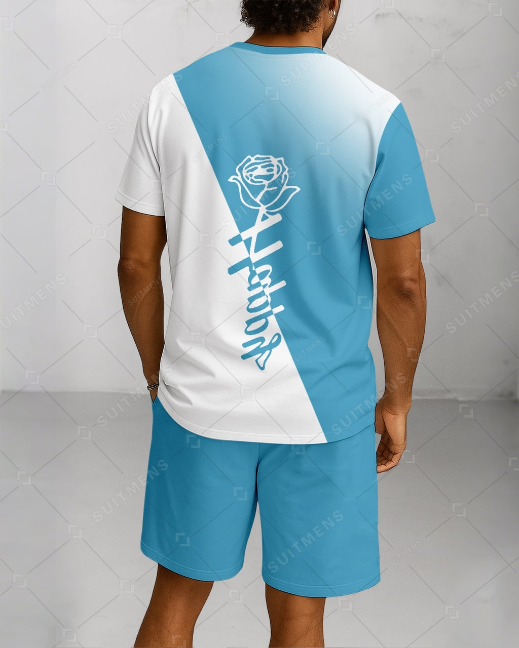 Men's Summer Colorblock Printed Round Neck Suit 072