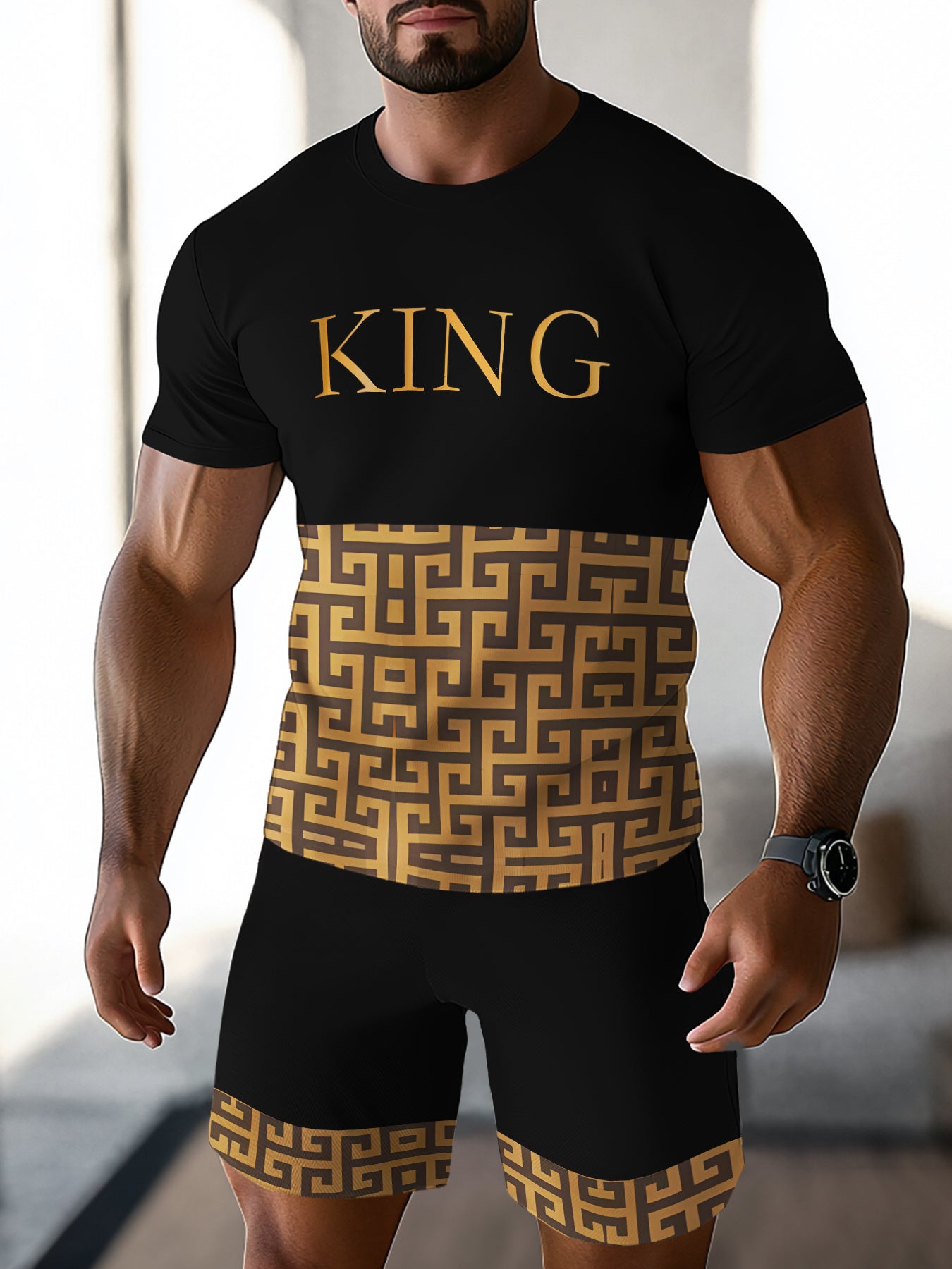 Men's Summer Gorgeous Printed Round Neck Set 986