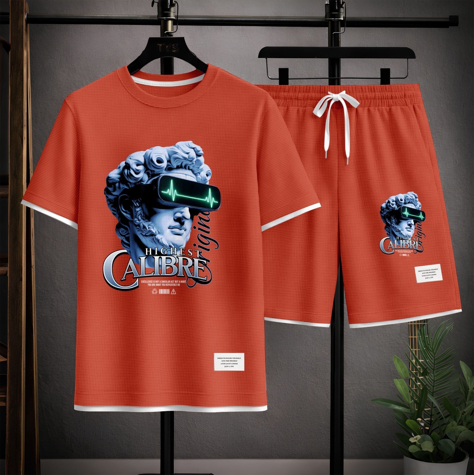 Men's Vintage Statue Graphic Print Short Sleeve Shirt and Drawstring Shorts Set, Casual Summer Two-Piece Outfit, Lightweight Breathable Relaxed Fit Sportswear for Daily Wear, Beach, Vacation, Travel, Loungewear