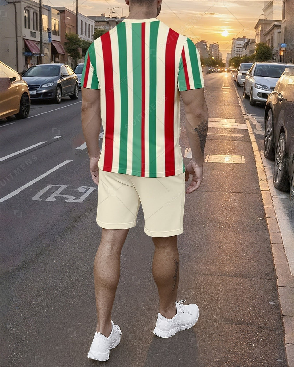 Men's Summer Colorblock Printed Round Neck Set 741