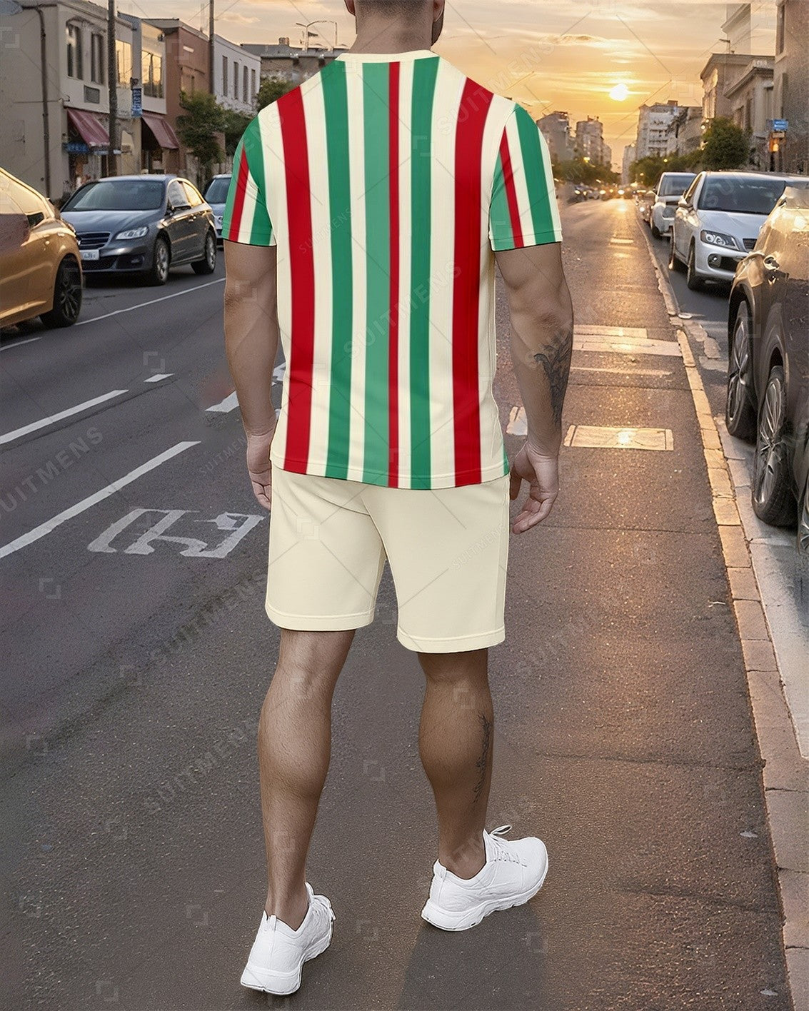 Men's Summer Colorblock Printed Round Neck Set 741