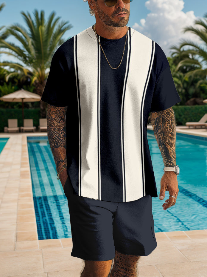 Men's Classic Retro Striped Printed Shorts Set 494