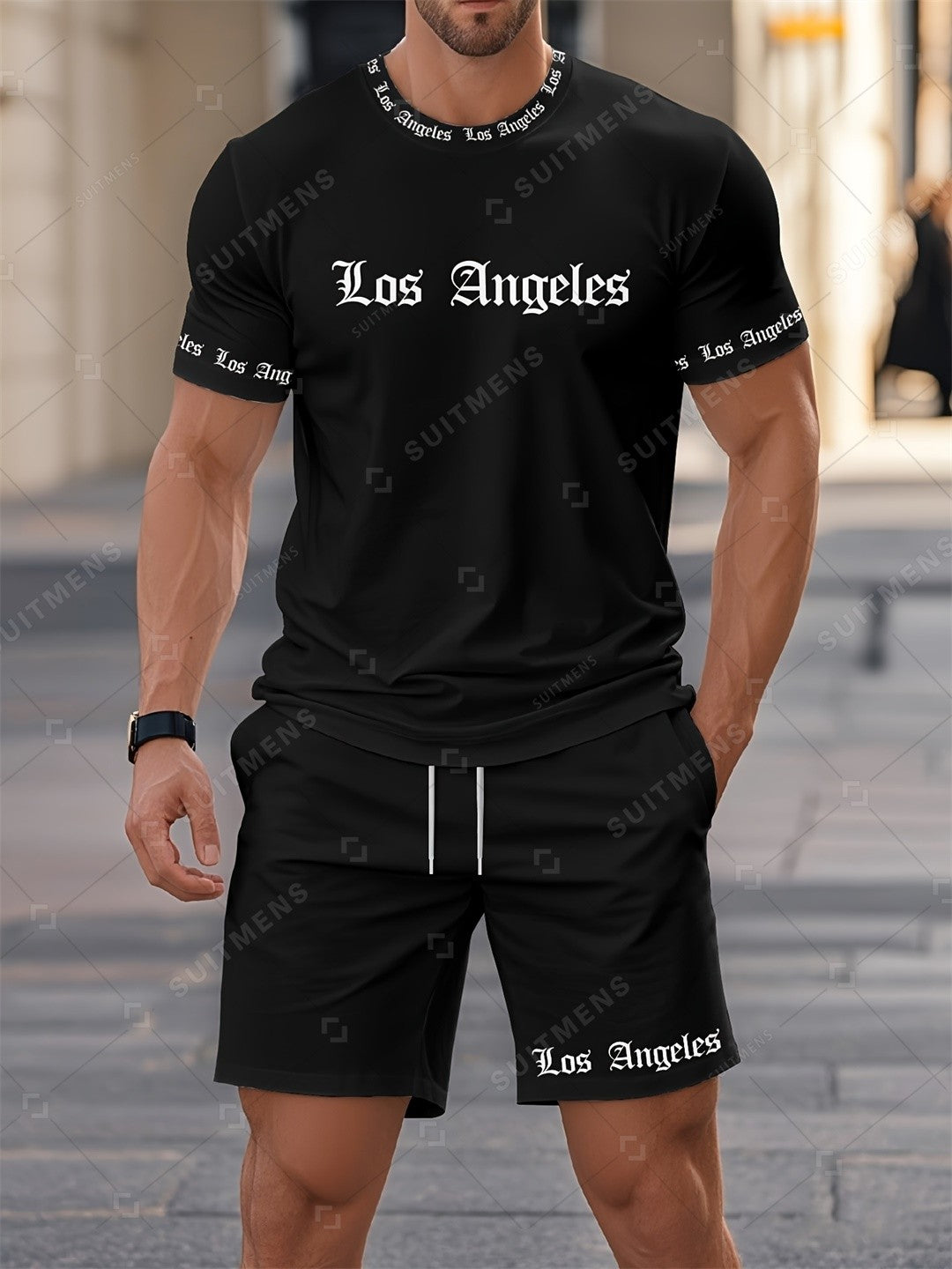 Men's Summer Simple Printed Round Neck Set 951