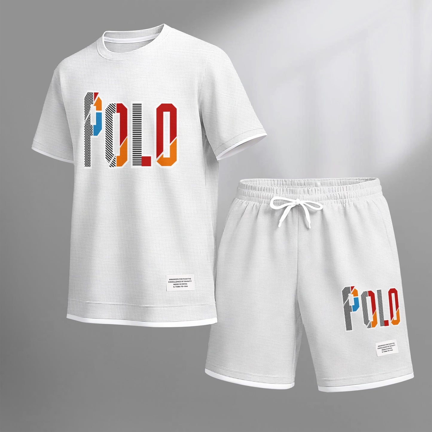 Men's Retro Cool Letter Print Short Sleeve T-Shirt & Shorts Set, Summer Lightweight Waffle Sporty Casual Two-Piece Outfit, Streetwear for Gym & Daily Wear