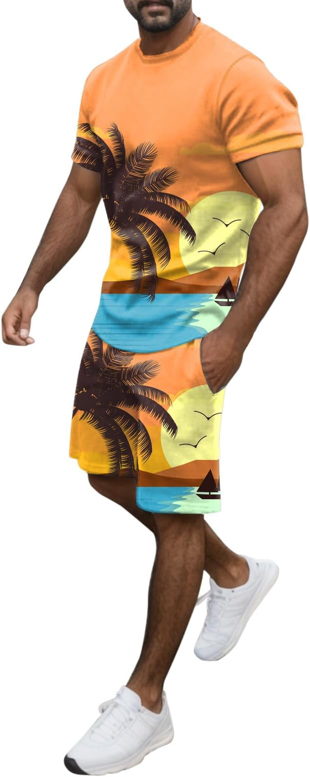 Men's Hawaiian Print Shorts Set 453