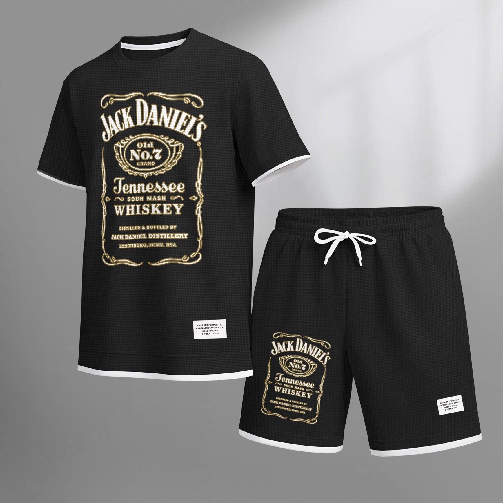 Men's Beer And Beverage Printed Drawstring Shorts Set, Suitable For Spring And Summer Wear, Casual Summer Set, Including Short-Sleeved Shirt And Shorts, Suitable For Everyday Wear And Sports 03