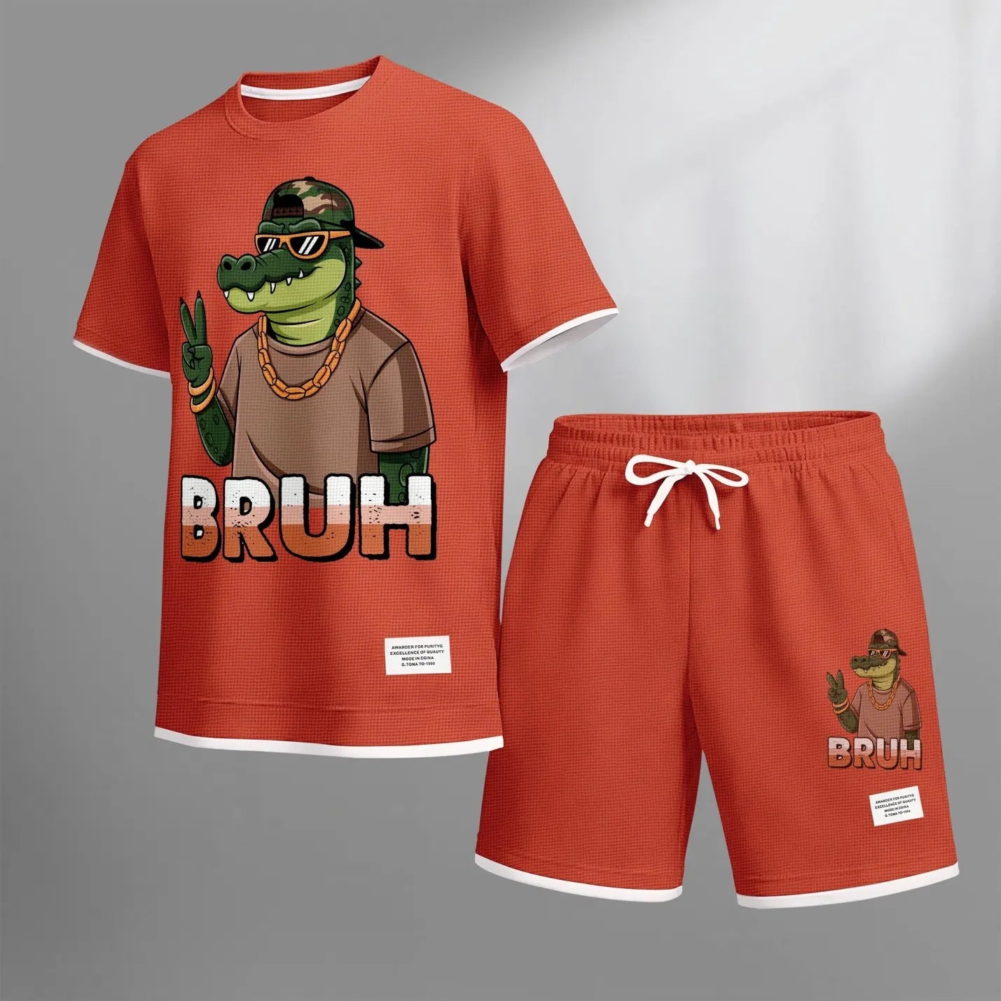 Men's Hip-Hop Street Style Funny Animal Graphic Print Short Sleeve Shirt and Drawstring Shorts Set, Casual Summer Two-Piece Outfit, Lightweight Breathable Relaxed Fit Sportswear, Stylish Comfortable Daily Wear Beach Vacation Travel Loungewear