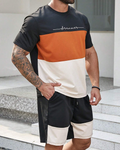 Men's color matching casual shorts Set